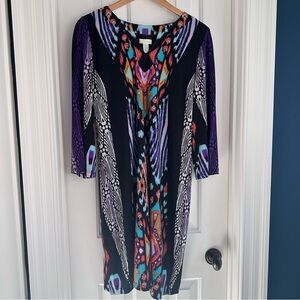 Women Chico's Multicolor Abstract Shift Dress EUC